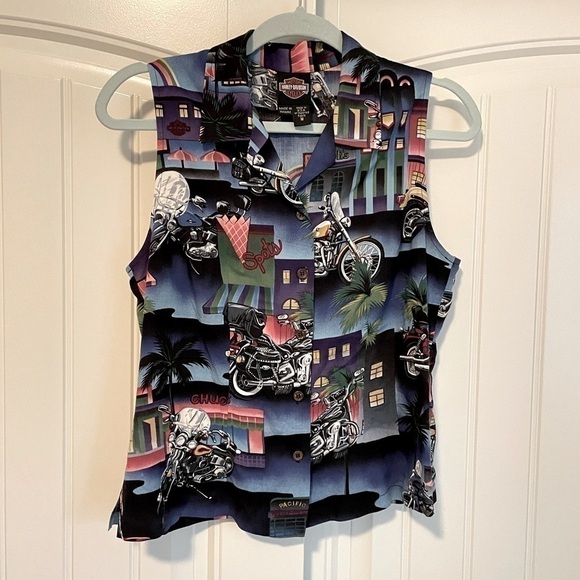 Vintage Harley-Davidson Tori Richard 90’s sleeveless button down tank top medium - Picture 1 of 6